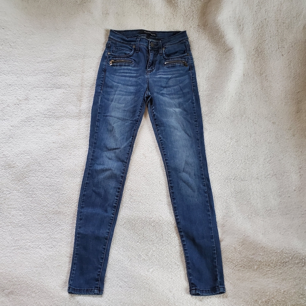 Eva Longoria Distressed Mid Rise Stretch Jeggings, Sz 0